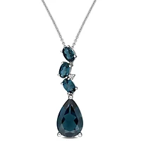 Gemstone and Diamond Drop Necklace 10k Gold
