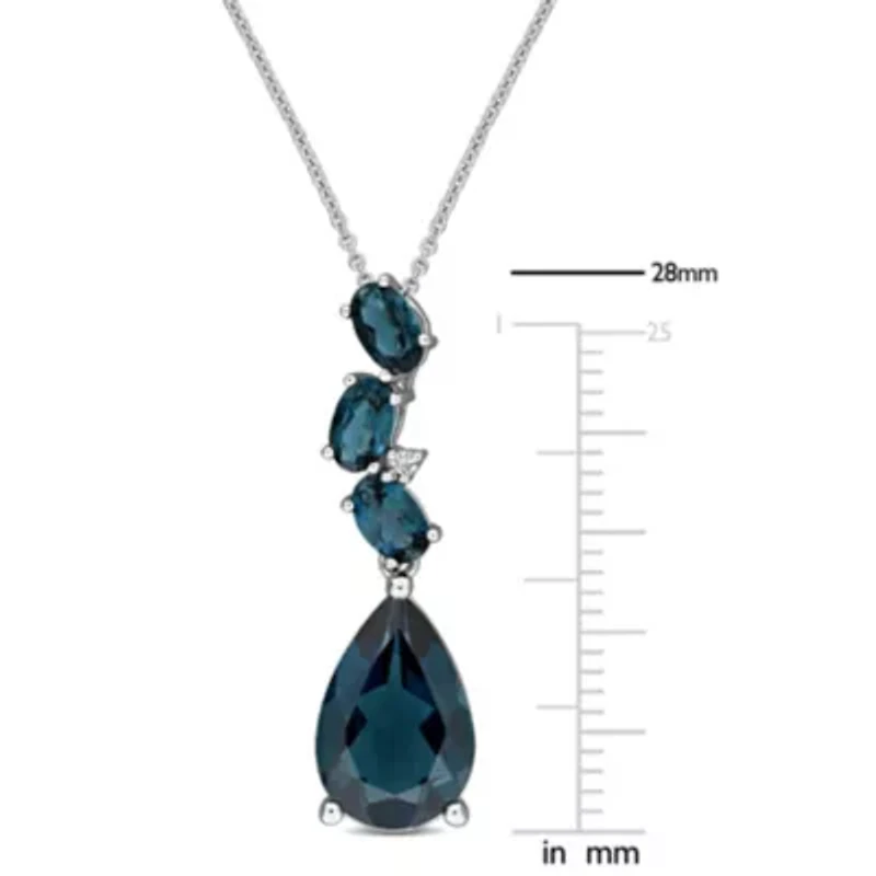 Gemstone and Diamond Drop Necklace 10k Gold