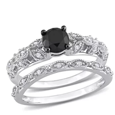 Black & White Diamond Bridal Set Ring 14K Gold