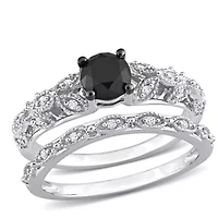 Black & White Diamond Bridal Set Ring 14K Gold