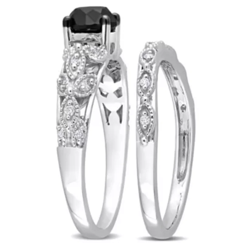 Black & White Diamond Bridal Set Ring 14K Gold
