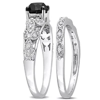 Black & White Diamond Bridal Set Ring 14K Gold