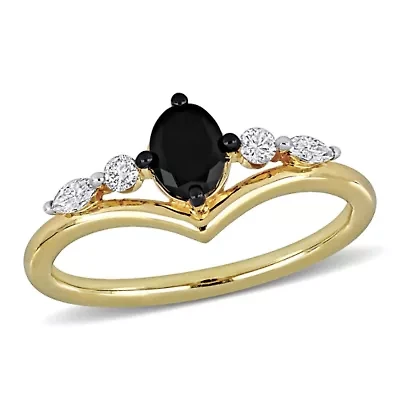 Black & White Diamond Ring 14k Yellow Gold Rhodium Plated
