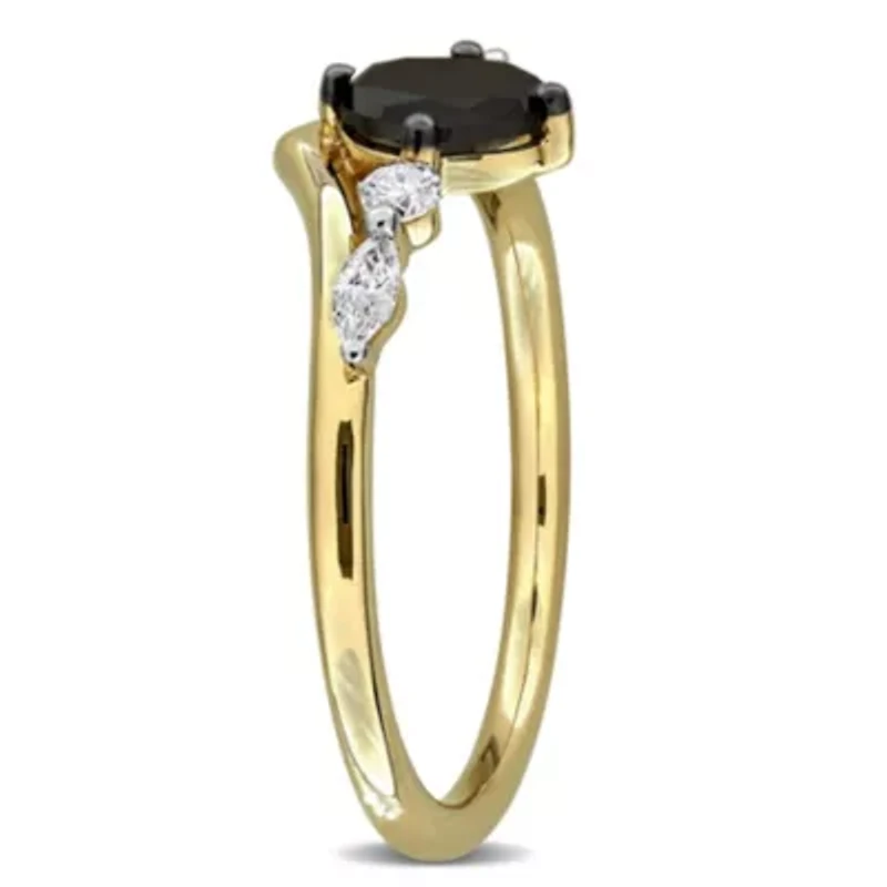 Black & White Diamond Ring 14k Yellow Gold Rhodium Plated