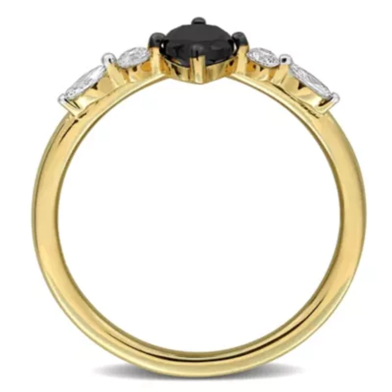 Black & White Diamond Ring 14k Yellow Gold Rhodium Plated