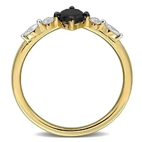 Black & White Diamond Ring 14k Yellow Gold Rhodium Plated