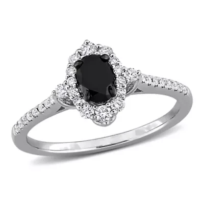 Black & White Diamonds Engagement Ring 14k Gold Rhodium Plated