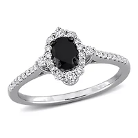 Black & White Diamonds Engagement Ring 14k Gold Rhodium Plated