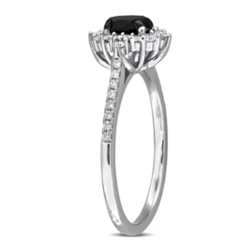 Black & White Diamonds Engagement Ring 14k Gold Rhodium Plated