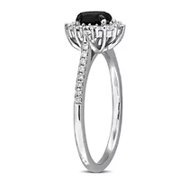 Black & White Diamonds Engagement Ring 14k Gold Rhodium Plated