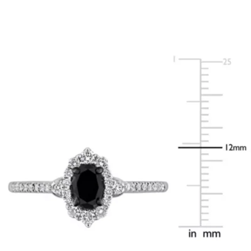 Black & White Diamonds Engagement Ring 14k Gold Rhodium Plated