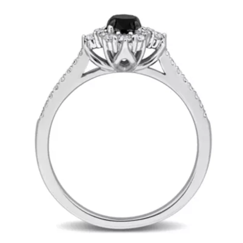 Black & White Diamonds Engagement Ring 14k Gold Rhodium Plated