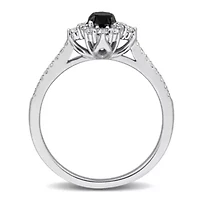 Black & White Diamonds Engagement Ring 14k Gold Rhodium Plated