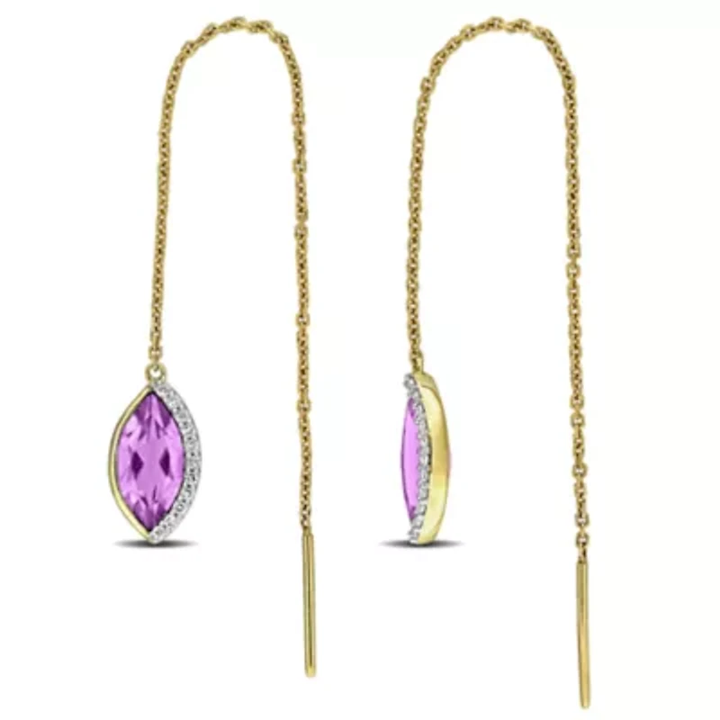 Gemstone and Diamond Threader Earrings 14k Gold