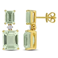 Gemstone and Diamond Drop Earrings 10k Gold