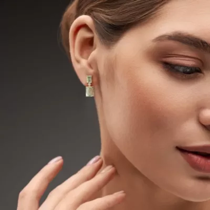 Gemstone and Diamond Drop Earrings 10k Gold