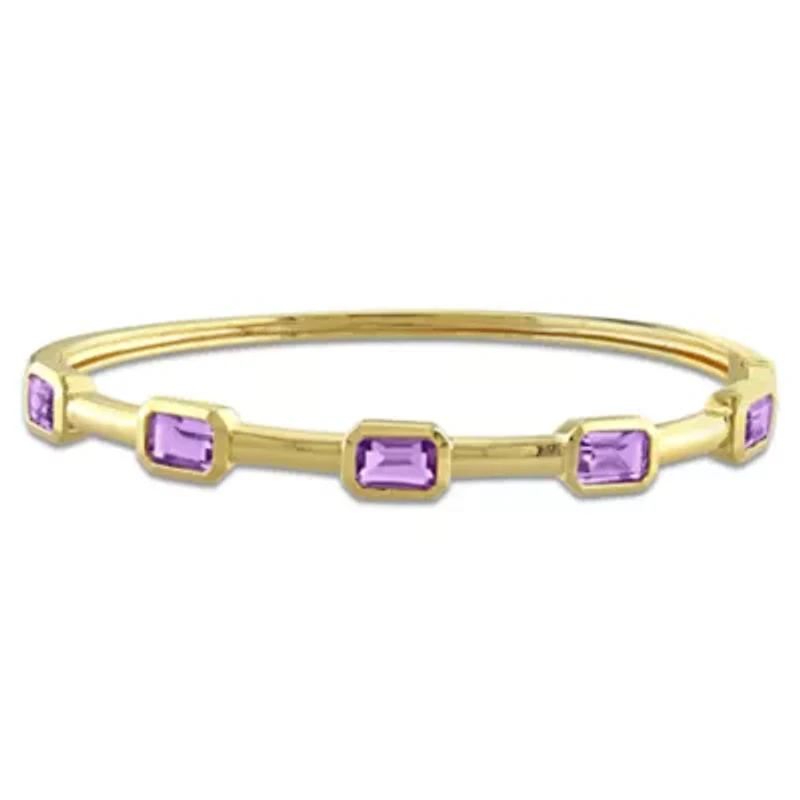 Multi-Gemstone Station Bangle Yellow Plated Sterling Silver