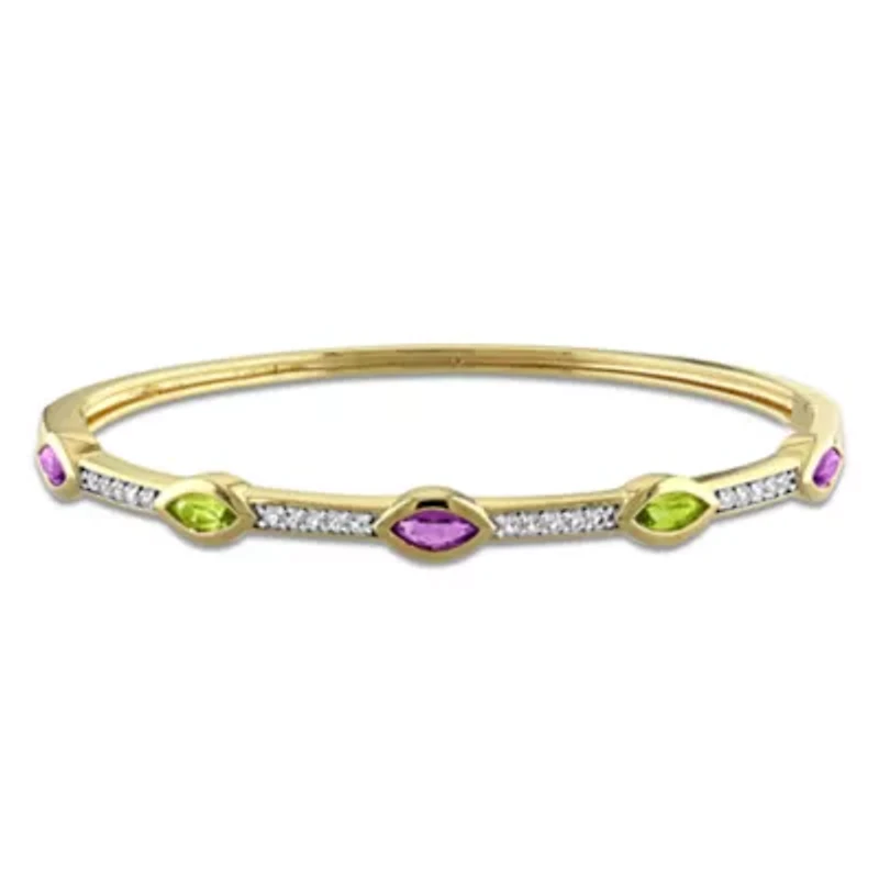 Multi-Gemstone & White Topaz Station Bangle Yellow Plated Sterling Silver