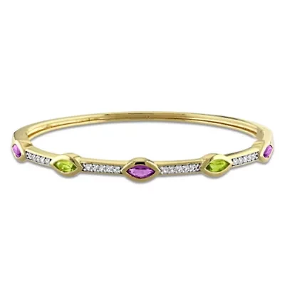 Multi-Gemstone & White Topaz Station Bangle Yellow Plated Sterling Silver