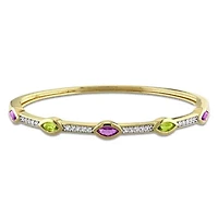 Multi-Gemstone & White Topaz Station Bangle Yellow Plated Sterling Silver
