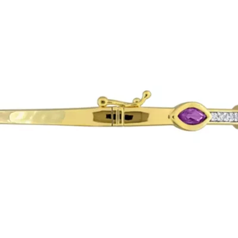 Multi-Gemstone & White Topaz Station Bangle Yellow Plated Sterling Silver
