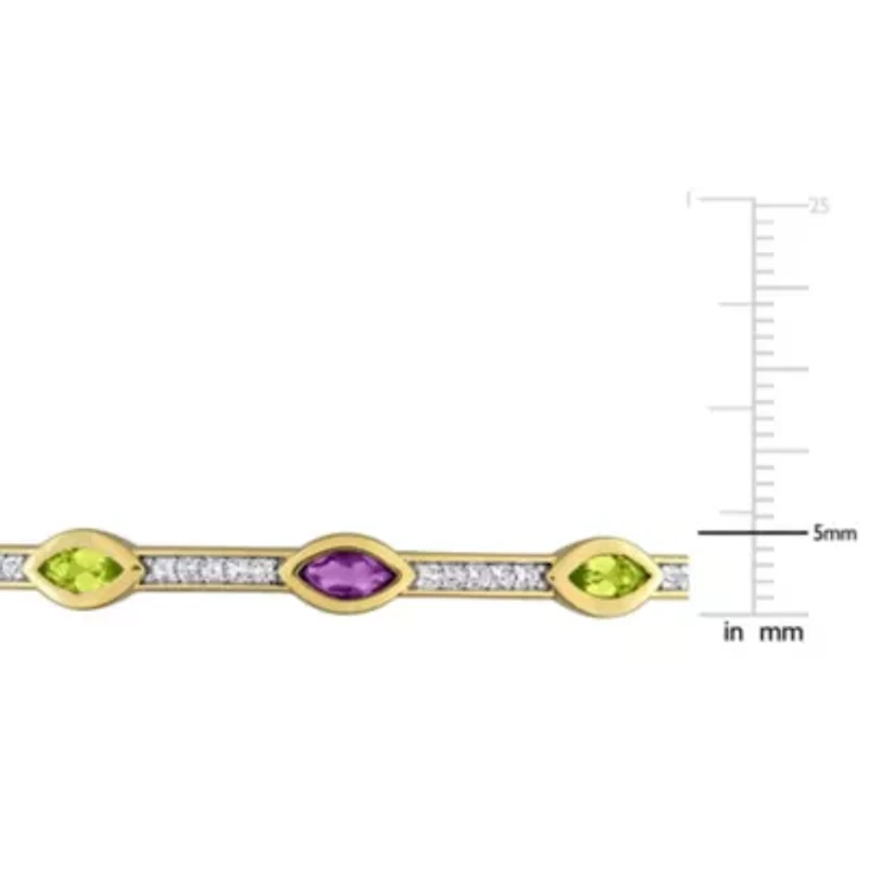 Multi-Gemstone & White Topaz Station Bangle Yellow Plated Sterling Silver
