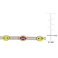Multi-Gemstone & White Topaz Station Bangle Yellow Plated Sterling Silver