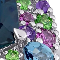 Multi Gemstone & Diamond Accent Square Cocktail Ring Sterling Silver