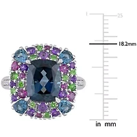 Multi Gemstone & Diamond Accent Square Cocktail Ring Sterling Silver