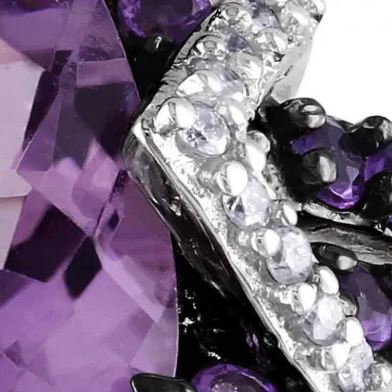 Amethyst & Diamond Ring Sterling Silver with Black Rhodium Plated