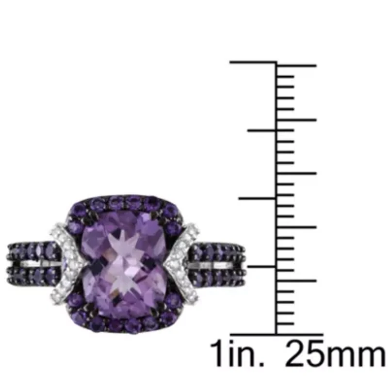 Amethyst & Diamond Ring Sterling Silver with Black Rhodium Plated