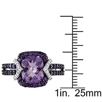 Amethyst & Diamond Ring Sterling Silver with Black Rhodium Plated