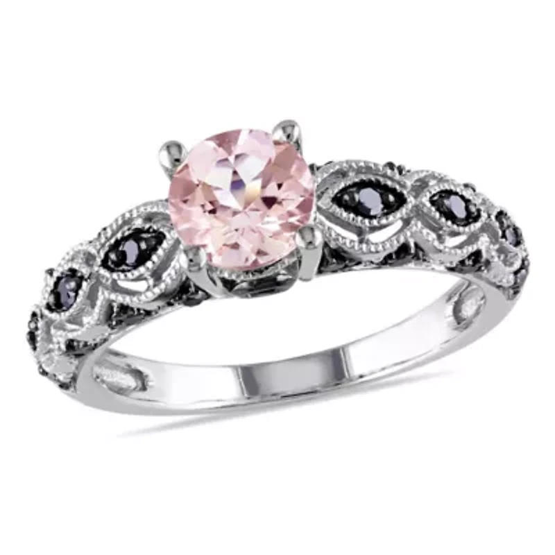 Morganite & Black Diamond Infinity Engagement Ring 10k White Gold with Rhodium