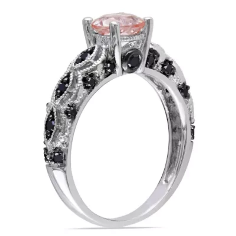 Morganite & Black Diamond Infinity Engagement Ring 10k White Gold with Rhodium