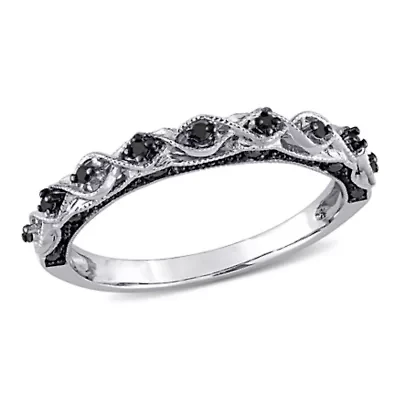 Black Diamond Vintage Anniversary Band 10k White Gold with Rhodium Plated