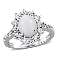 Diamond & Opal White Topaz Halo Ring Sterling Silver