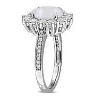 Diamond & Opal White Topaz Halo Ring Sterling Silver