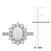 Diamond & Opal White Topaz Halo Ring Sterling Silver