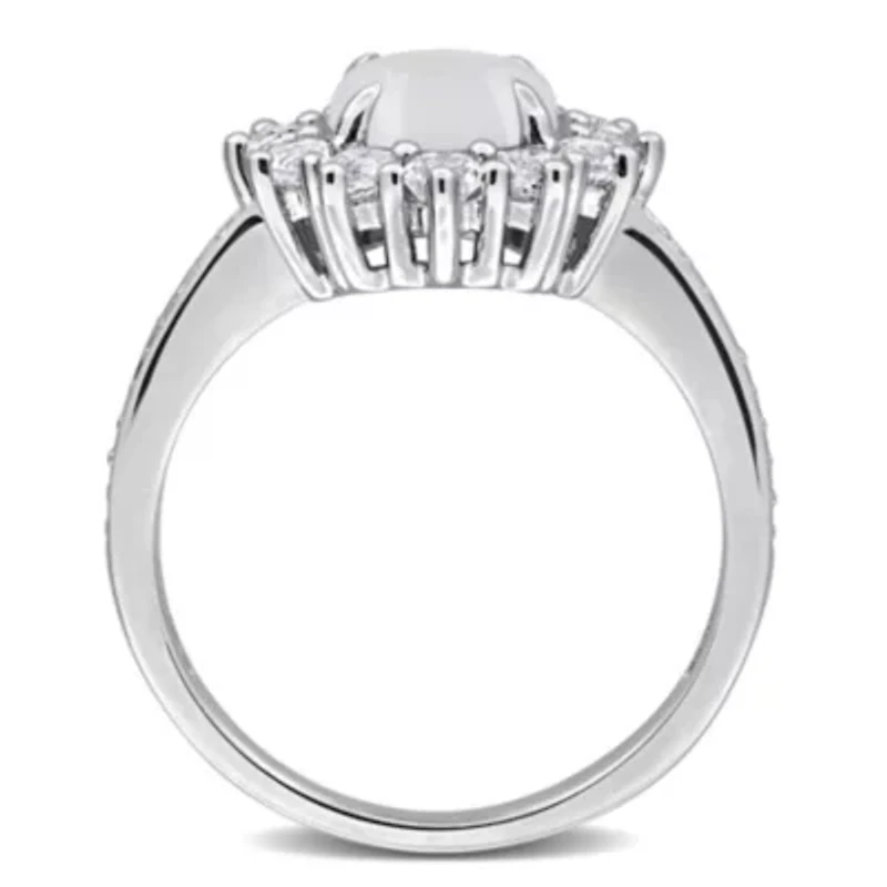Diamond & Opal White Topaz Halo Ring Sterling Silver