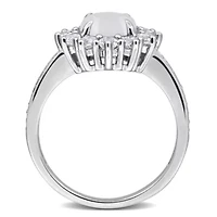 Diamond & Opal White Topaz Halo Ring Sterling Silver