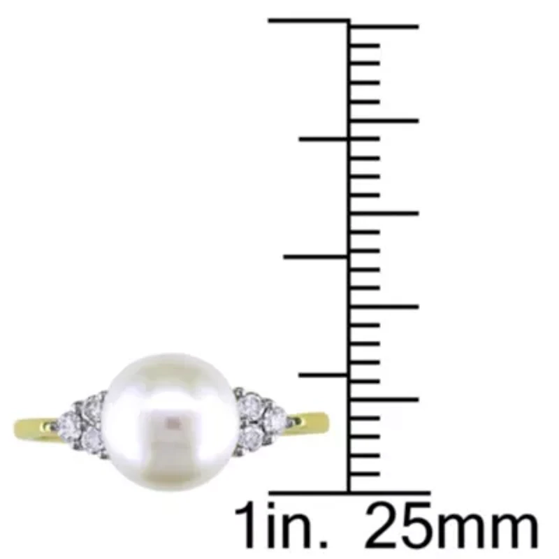 10k Yellow Gold Cultured Freshwater Pearl and Diamond Ring