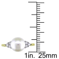 10k Yellow Gold Cultured Freshwater Pearl and Diamond Ring