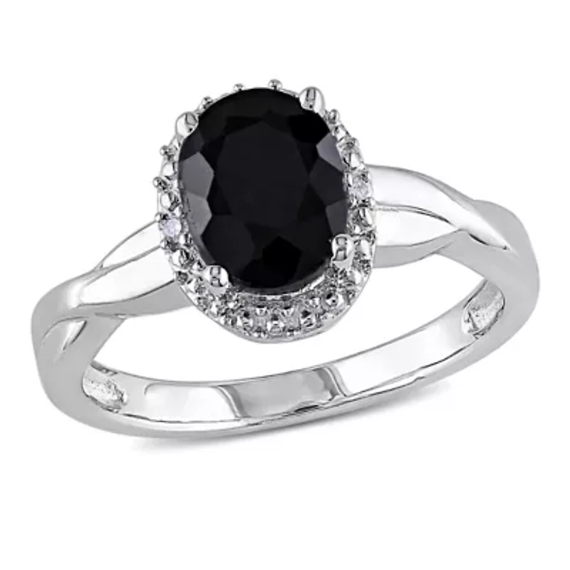 Black Sapphire and Diamond Ring Sterling Silver