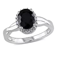 Black Sapphire and Diamond Ring Sterling Silver