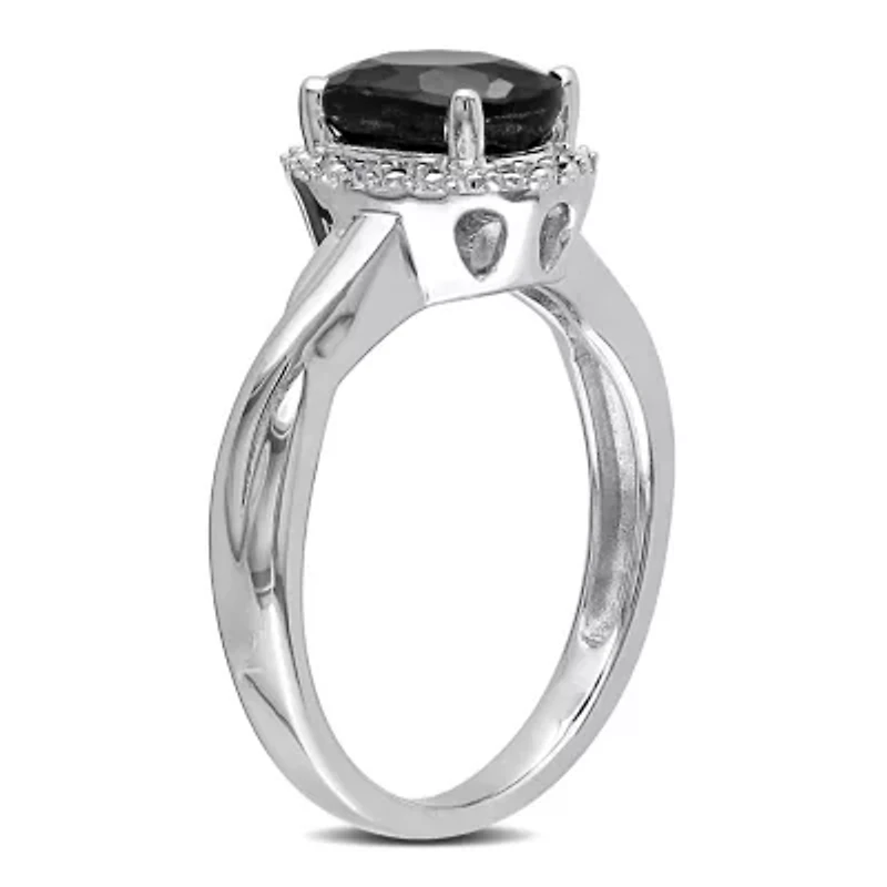 Black Sapphire and Diamond Ring Sterling Silver