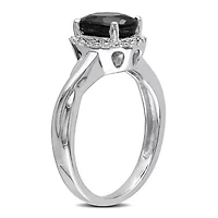 Black Sapphire and Diamond Ring Sterling Silver