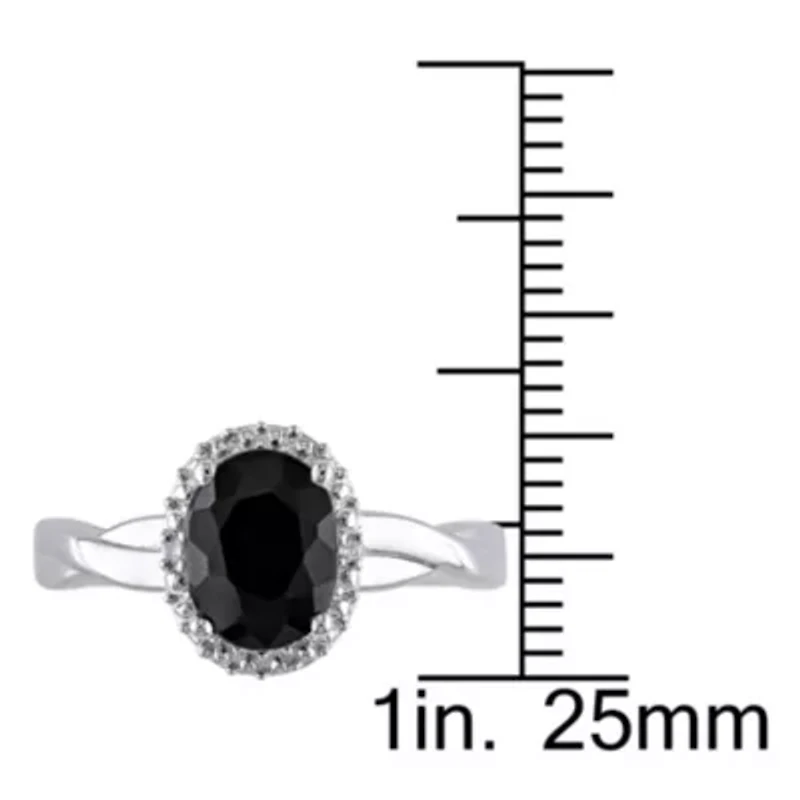 Black Sapphire and Diamond Ring Sterling Silver