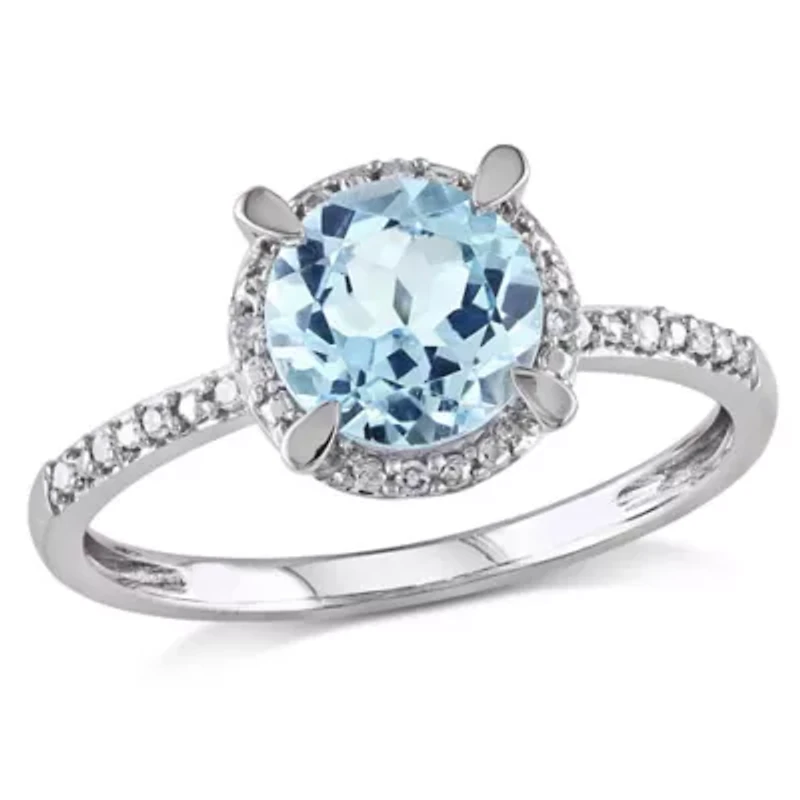10k White Gold Blue Topaz and Diamond Ring