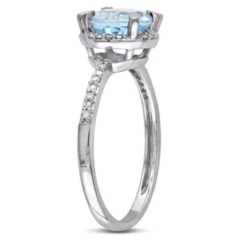 10k White Gold Blue Topaz and Diamond Ring