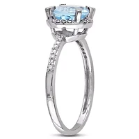 10k White Gold Blue Topaz and Diamond Ring